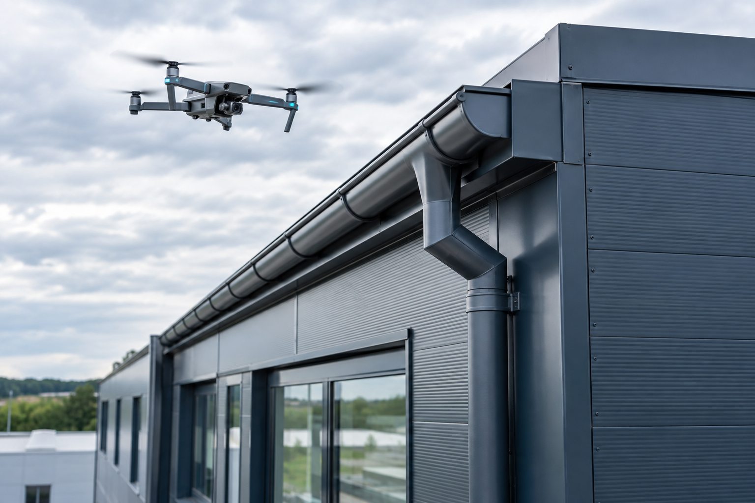 Illustration d’une inspection de toiture et de façade par drone